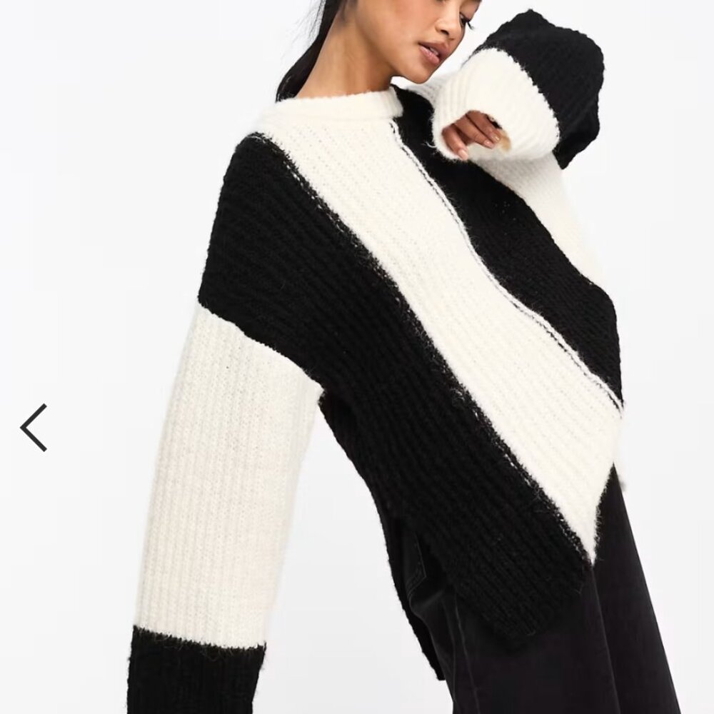 ASOS DESIGN sweater with vertical stripe pattern in black and white
